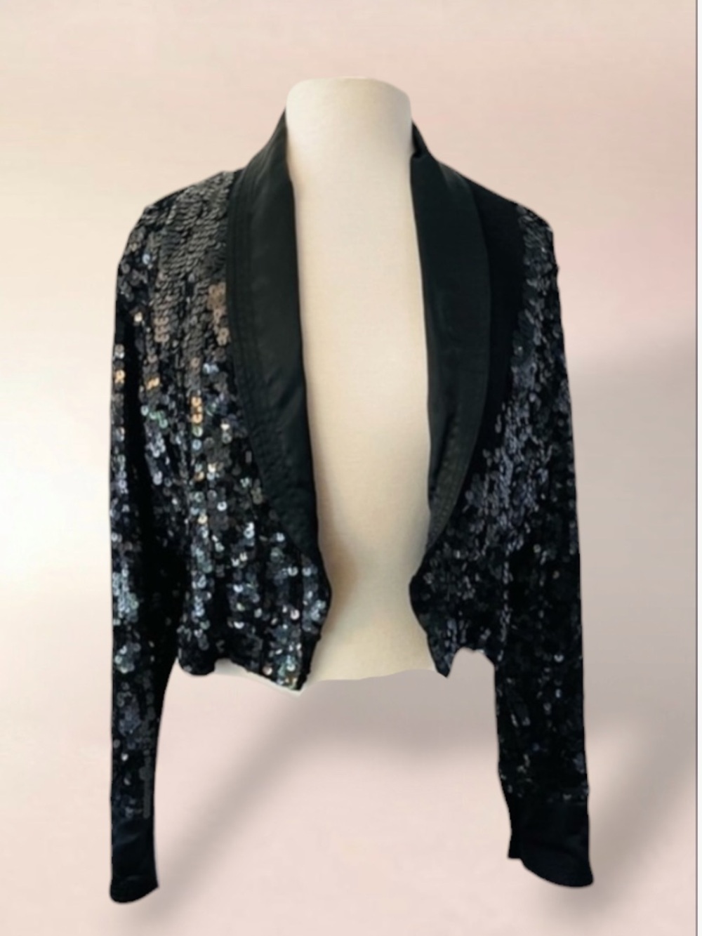 LILLIE RUBIN VTG BLACK SEQUIN CLASSIC BOLERO JACKET S/M
